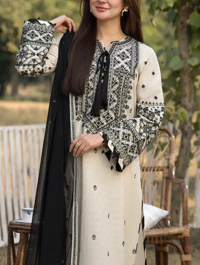 Grace Z(S1222)- Stitched Embroidered 3pc Lawn Dress With Embroidered Chiffon Dupatta.