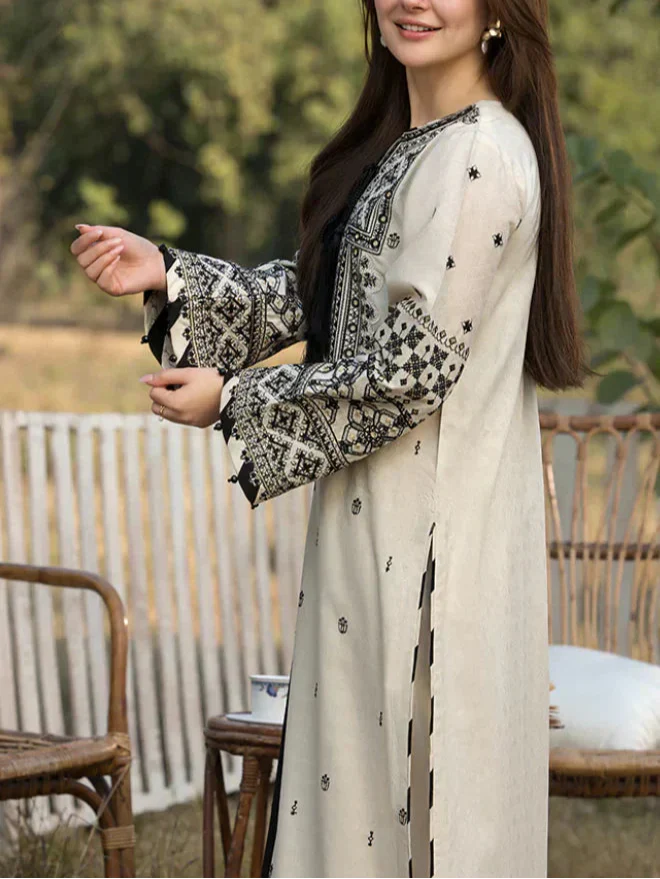 Grace Z(S1222)- Stitched Embroidered 3pc Lawn Dress With Embroidered Chiffon Dupatta.