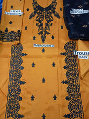Grace S207-Embroided 3pc linen dress with embroidered organza dupatta.