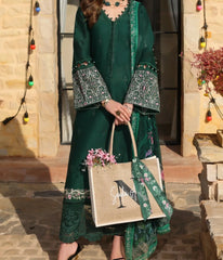 Grace Z-(S1230) - Stitched Embroidered 3pc CHIKANKARI Lawn Dress With Printed Munar Dupatta.