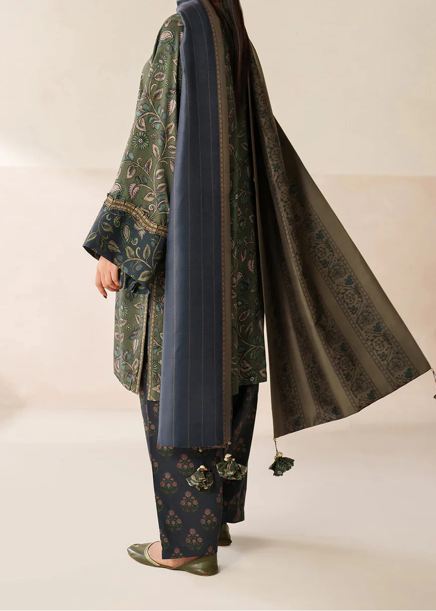 Grace W785 - Digital Printed 3pc Karandi Dress With Digital Printed Karandi Shawl.