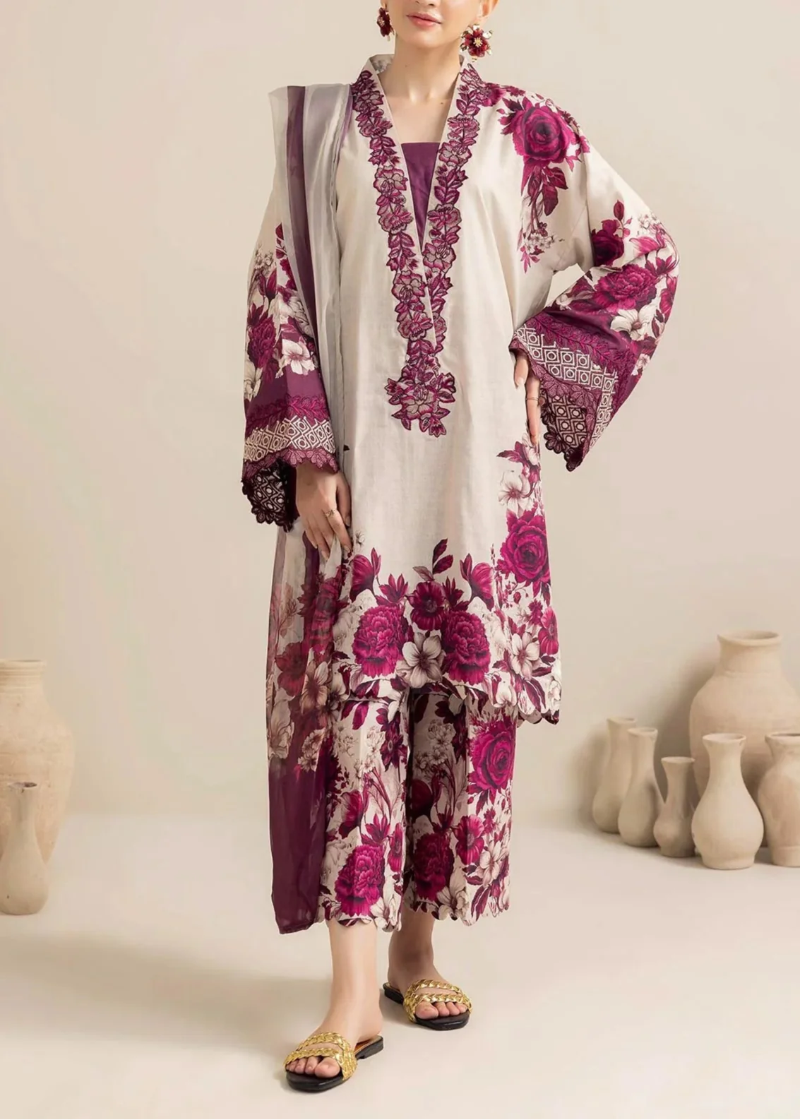 Grace S1103-Printed & Embroidered 3pc Lawn dress with Digital Printed Silk Dupatta.