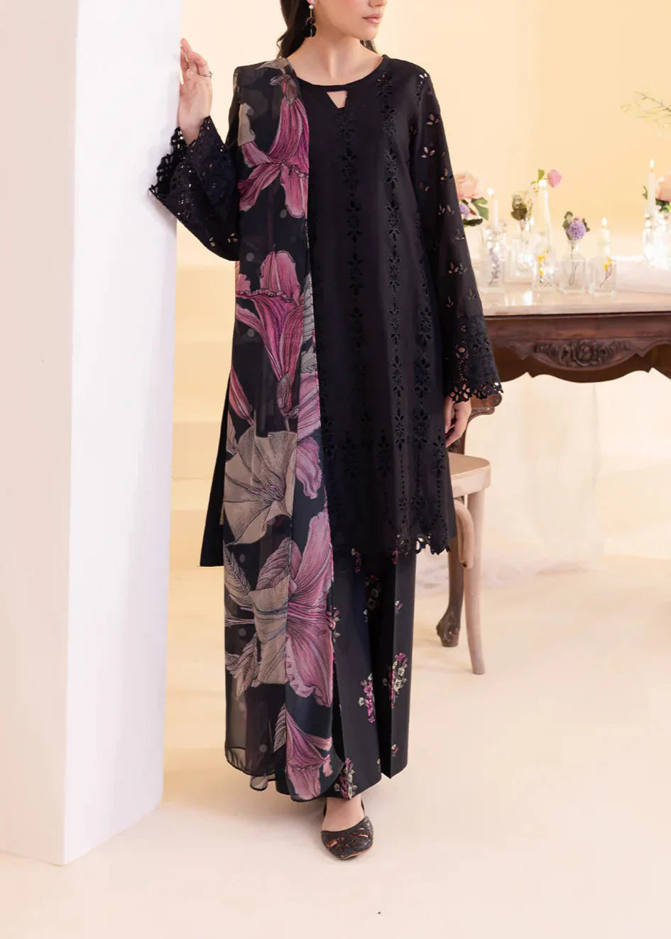 Grace Z(S1220)- Stitched Embroidered 3pc CHIKANKARI Lawn Dress With Printed Munar Dupatta.