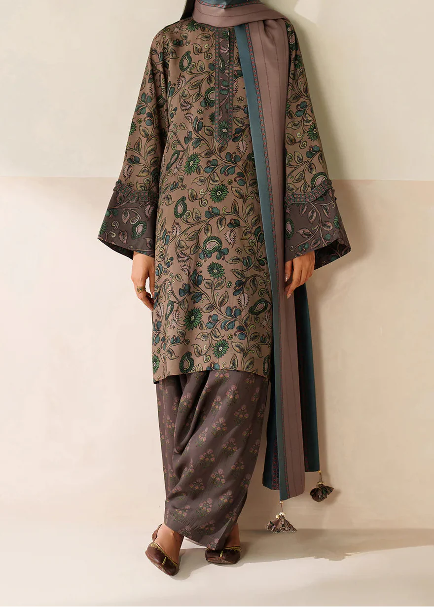 Grace W832 - Digital Printed 3pc Karandi Dress With Digital Printed Karandi Shawl.