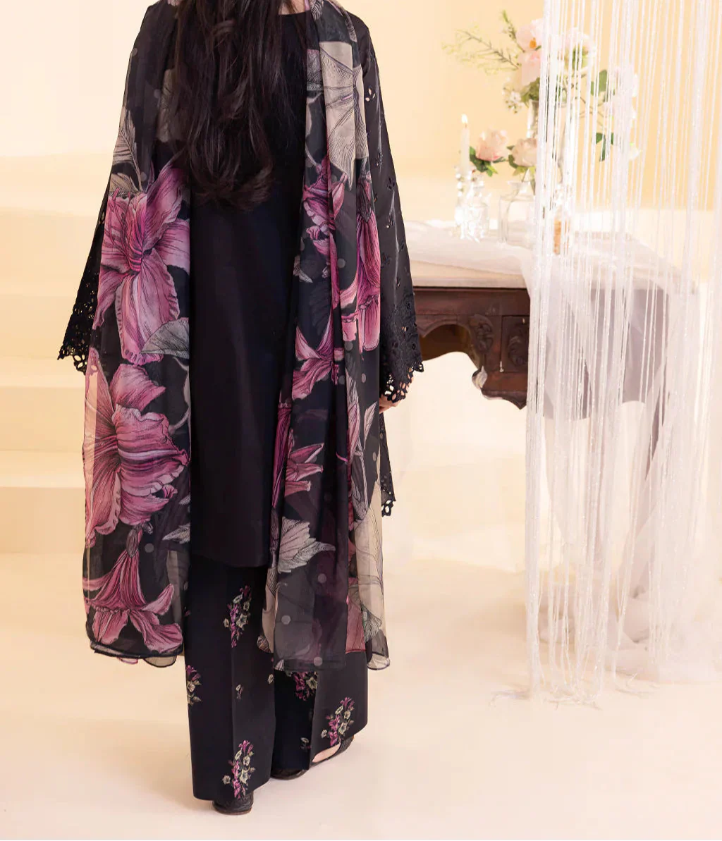 Grace W759 - Embroidered 3pc CHIKANKARI Marina Dress With Printed Shawl.