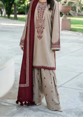 Grace W709-Embroidered 3pc Marina Dress With Dyed Marina Shawl