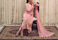 Grace Z-(SILKEN BEIGE) -Stitched Embroidered chiffon 3Pc Suit