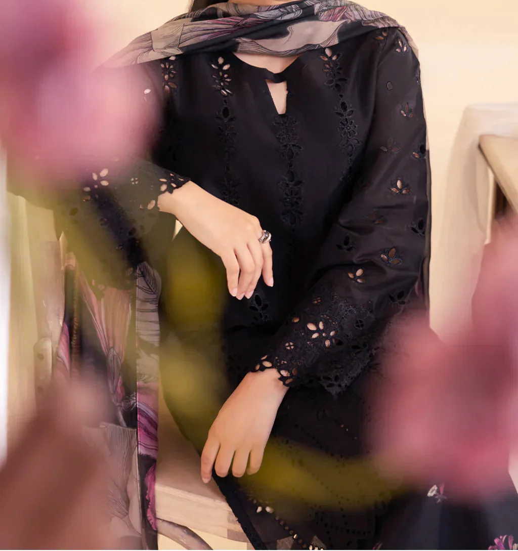 Grace W759 - Embroidered 3pc CHIKANKARI Marina Dress With Printed Shawl.