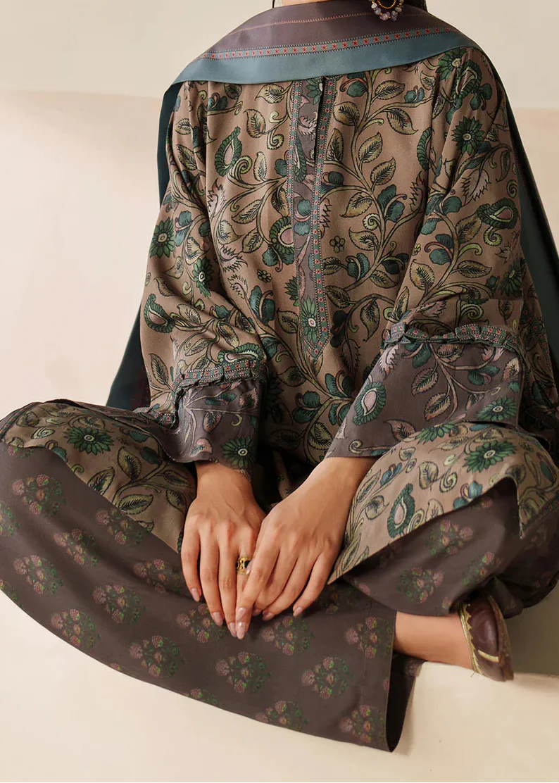 Grace W832 - Digital Printed 3pc Karandi Dress With Digital Printed Karandi Shawl.