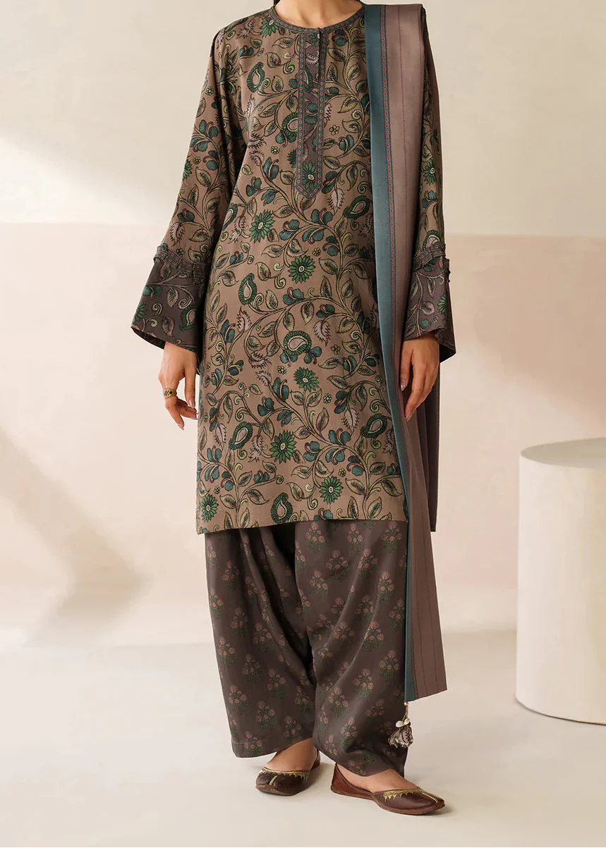 Grace W832 - Digital Printed 3pc Karandi Dress With Digital Printed Karandi Shawl.