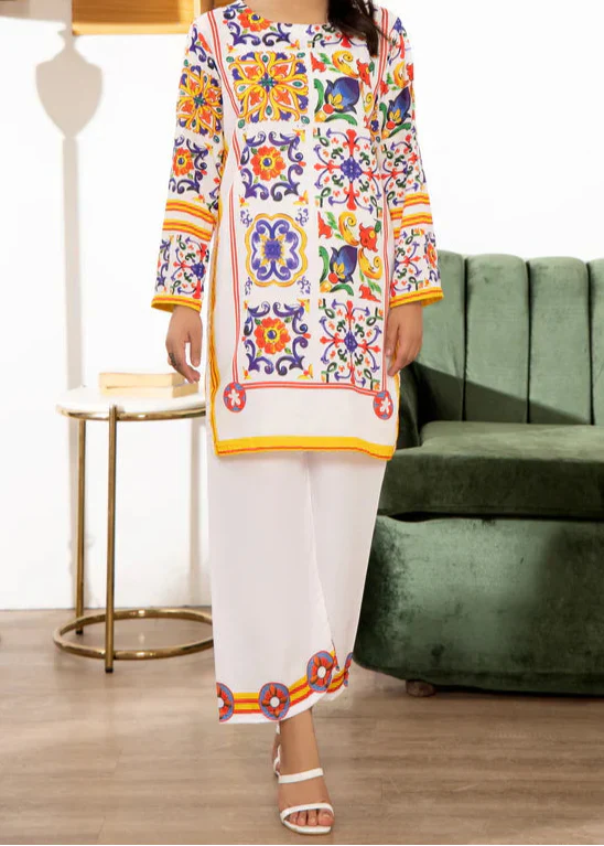 Grace Z-(W724 ) - Stitched Digital Printed 3pc Silk dress With Digital Printed Silk dupatta.)