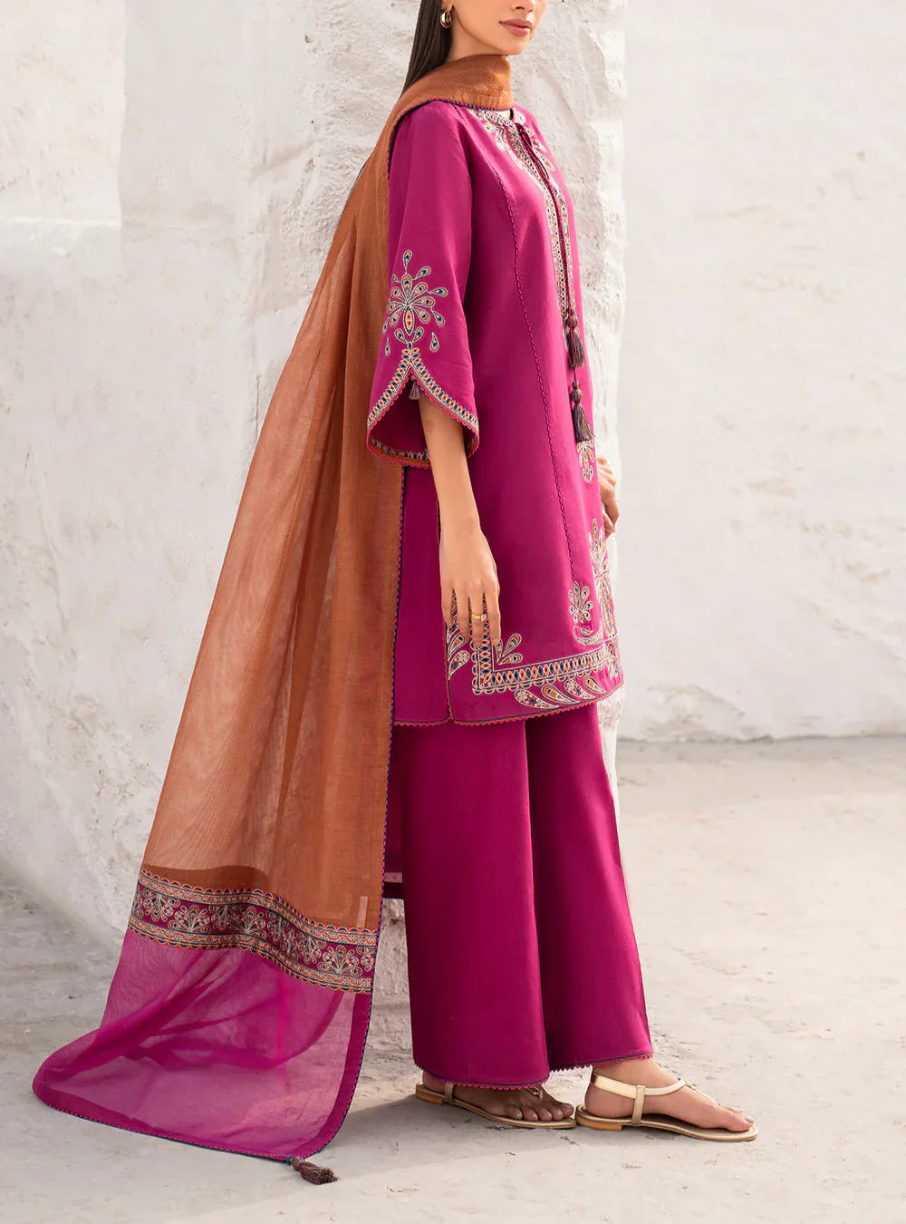 Grace Z-(S1190) - Stitched Embroidered 3pc Lawn Dress With Printed Munar Dupatta.