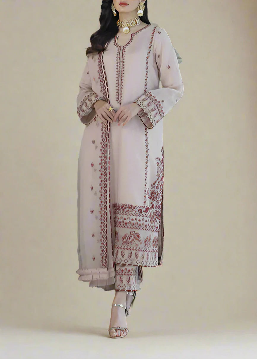 Old Rose– Embroidered Chiffon Unstitched 3Pc Suit.