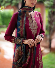 Grace W599-Embroidered 3pc Marina Dress With Printed Shawl.