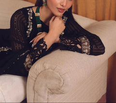 Grace Z-(COLD BLACK) -Stitched Embroidered chiffon 3Pc Suit