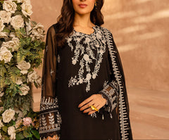 PITCH BLACK– Embroidered Chiffon Unstitched 3Pc Suit.