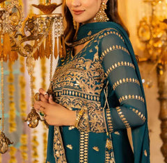 SAHAR– Embroidered Chiffon Unstitched 3Pc Suit.