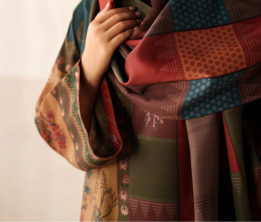 Grace W849 - Digital Printed 3pc Karandi Dress With Digital Printed Karandi Shawl.