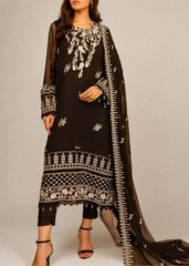 PITCH BLACK– Embroidered Chiffon Unstitched 3Pc Suit.