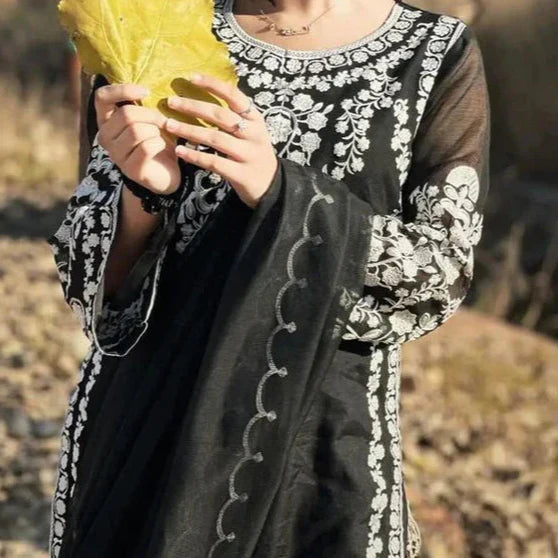 Grace W736-Embroidered 3pc Marina Dress With Embroidered Chiffon Dupatta
