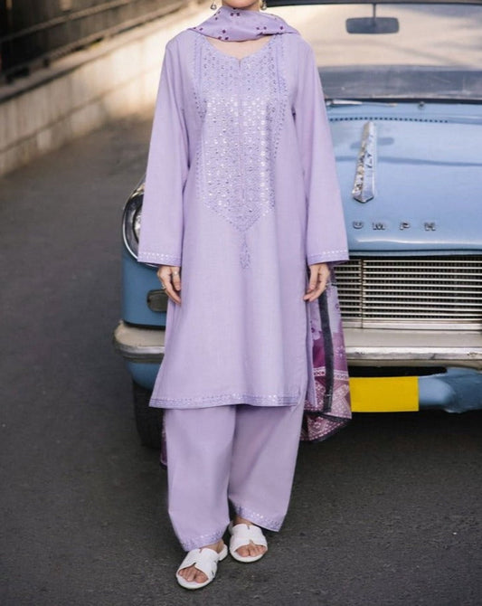 3PC LAWN EMBROIDERED SHIRT WITH  PRINTED DUPATTA  AND TROUSER-501