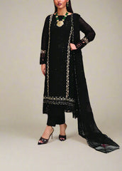 COLD BLACK– Embroidered Chiffon Unstitched 3Pc Suit.