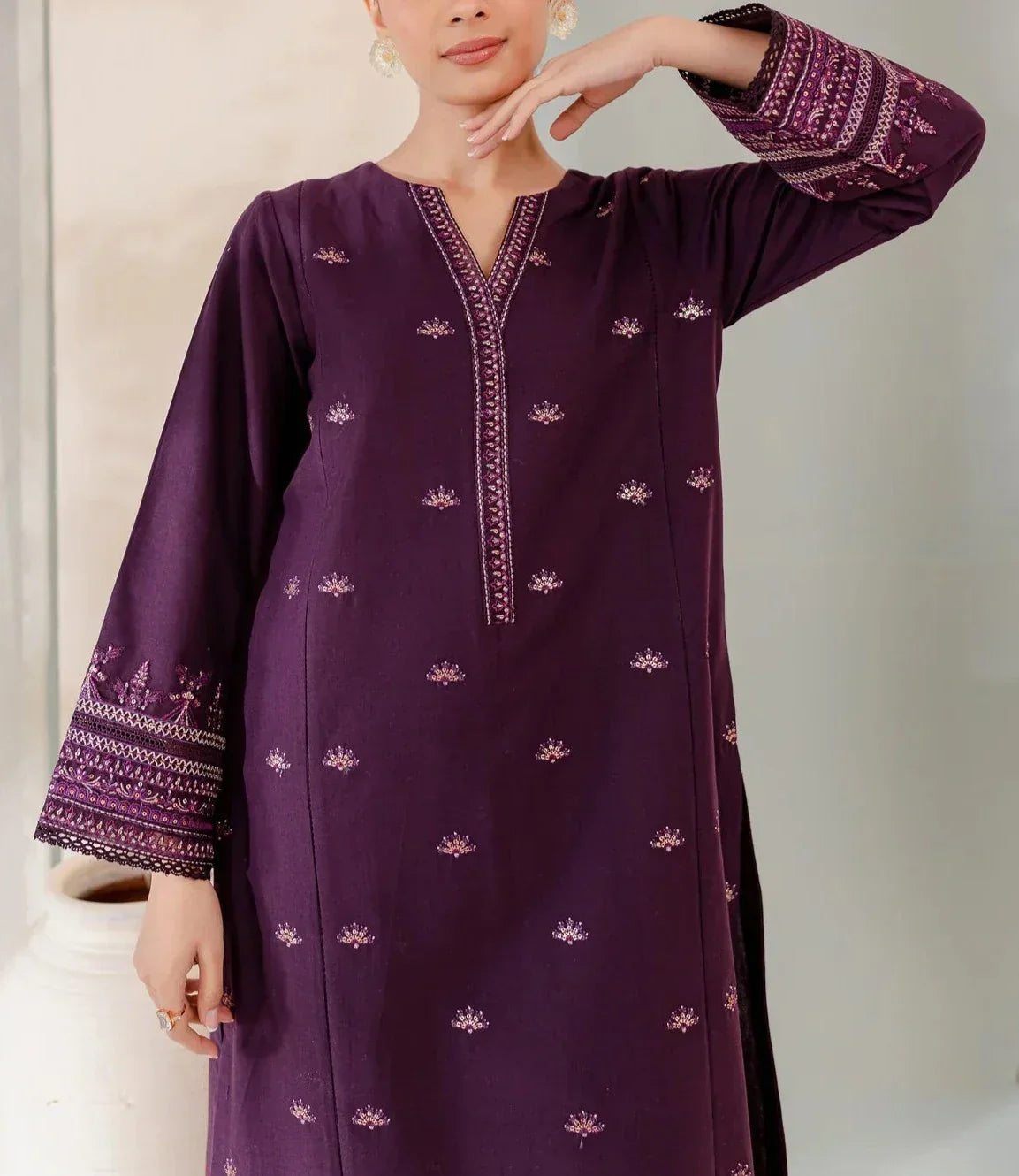 Grace Z-(S792) - Stitched Embroidered 2pc lawn dress.