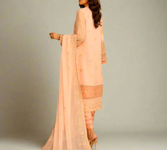 PEACH DELIGHT– Embroidered Chiffon Unstitched 3Pc Suit.