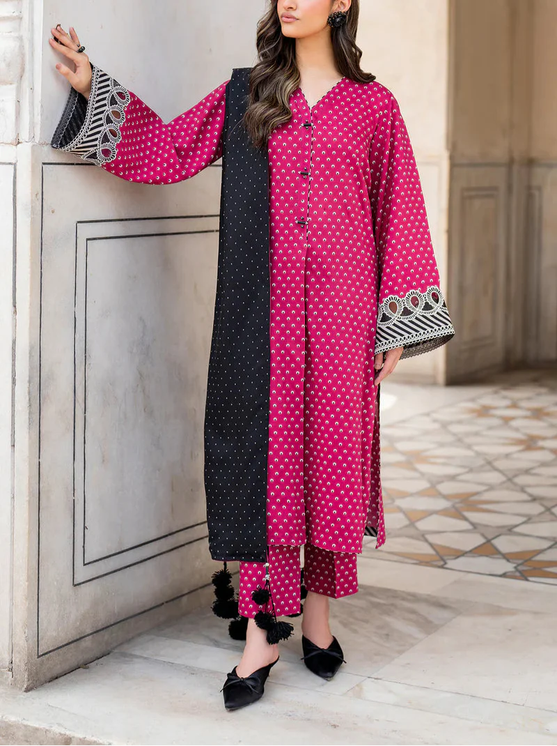 Grace W576-Printed 3pc karandi Dress With Printed karandi Shawl.