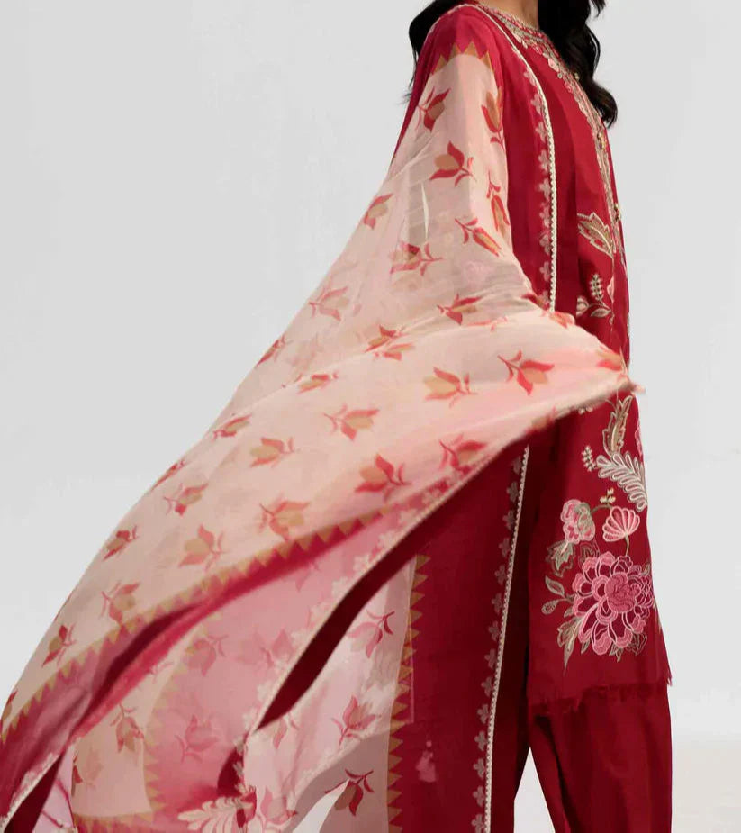Grace Z-(S1253) - Stitched Embroidered 3pc Lawn Dress With Printed Munar Dupatta.