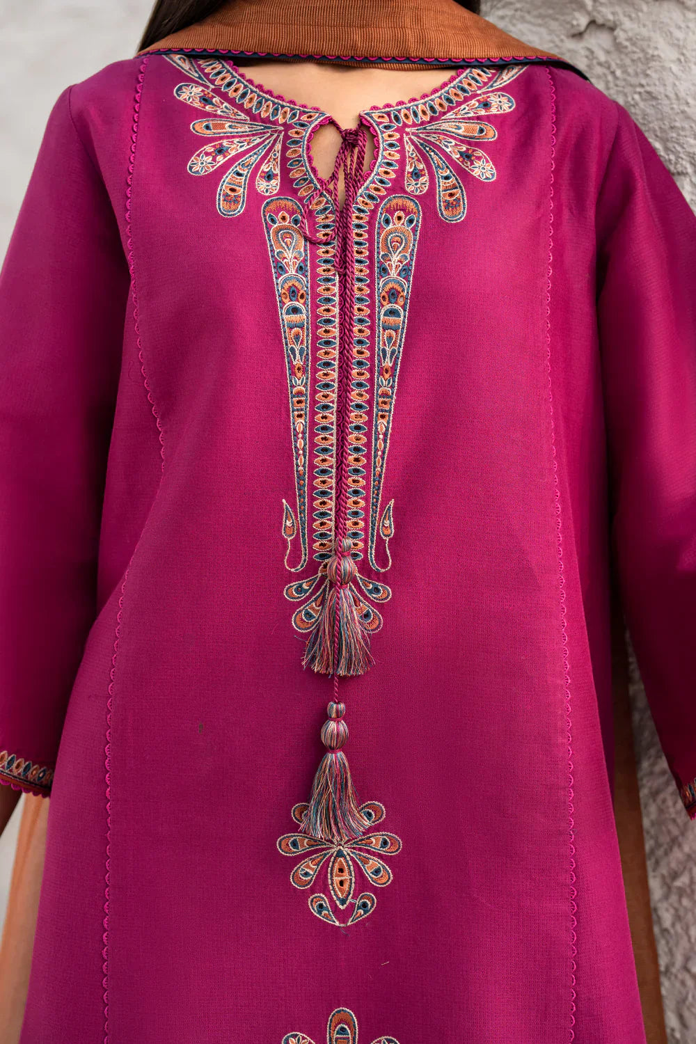 Grace Z-(S1190) - Stitched Embroidered 3pc Lawn Dress With Printed Munar Dupatta.