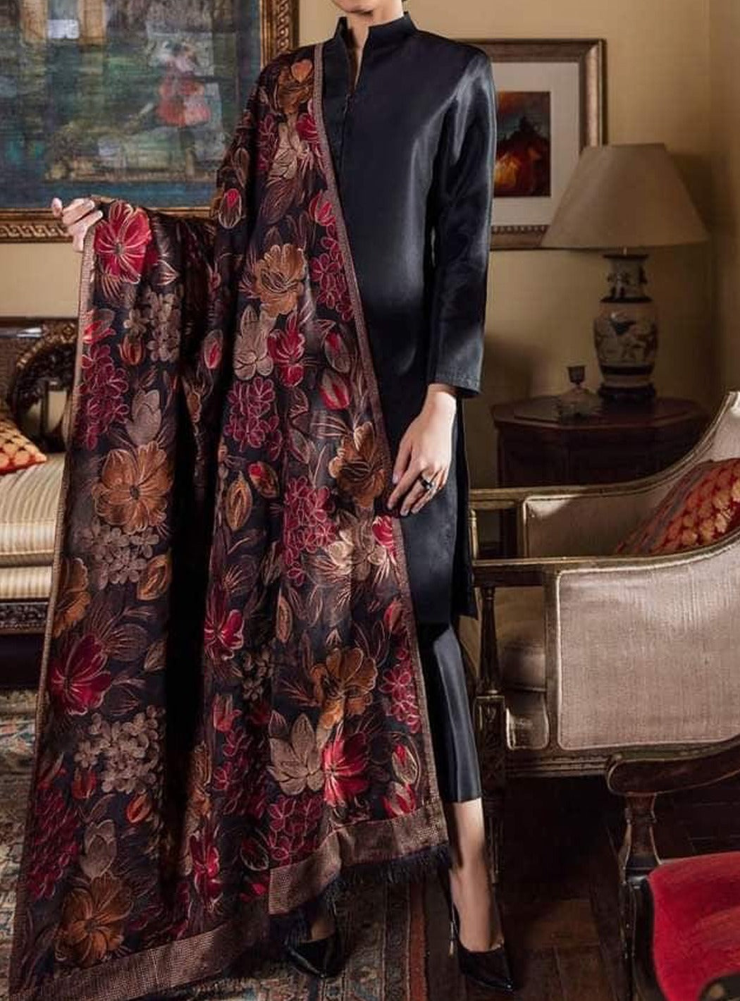 Grace W186-Plain 3pc marina dress with Embroidered marina shawl. – Katran