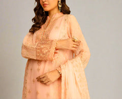 PEACH DELIGHT– Embroidered Chiffon Unstitched 3Pc Suit.