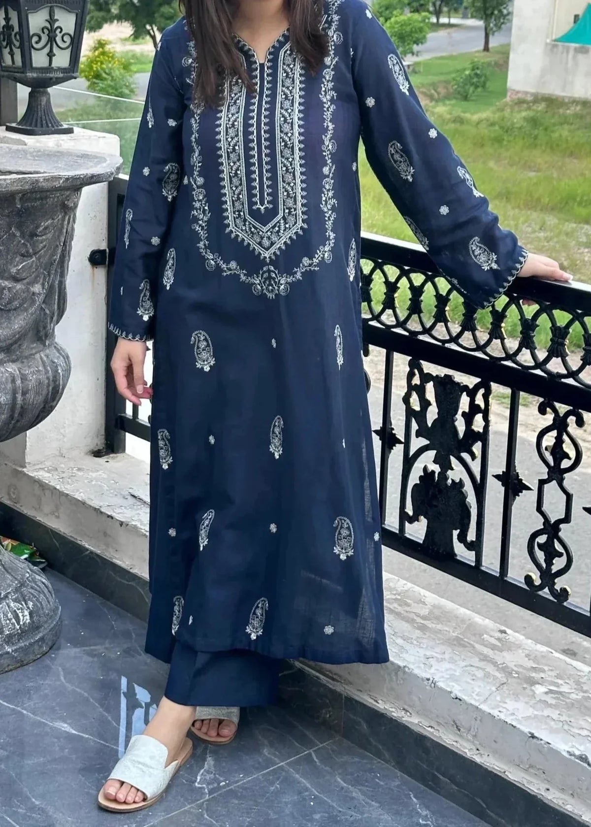 Grace Z-(W680) - Stitched Embroidered 2pc Linen dress