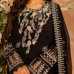 Grace Z-(PITCH BLACK) -Stitched Embroidered chiffon 3Pc Suit