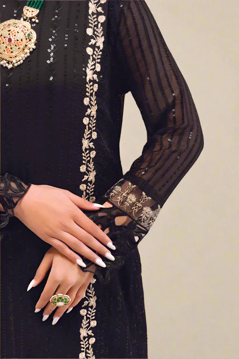 COLD BLACK– Embroidered Chiffon Unstitched 3Pc Suit.