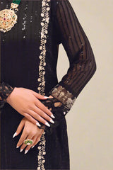 COLD BLACK– Embroidered Chiffon Unstitched 3Pc Suit.
