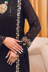 Grace Z-(COLD BLACK) -Stitched Embroidered chiffon 3Pc Suit