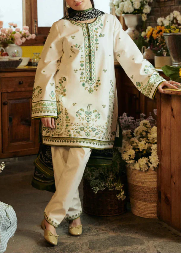 Grace Z(S1231)- Stitched Embroidered 3pc Lawn Dress With Printed Munar Dupatta.