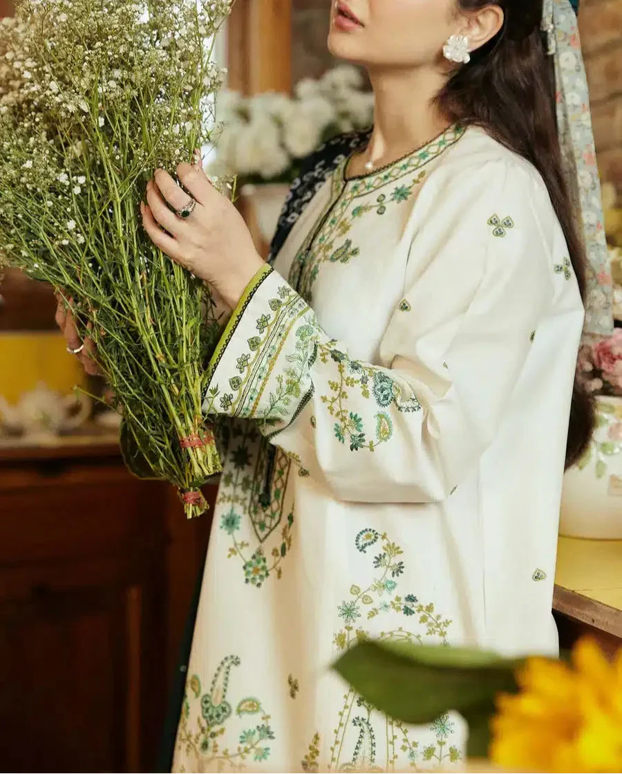 Grace Z(S1231)- Stitched Embroidered 3pc Lawn Dress With Printed Munar Dupatta.