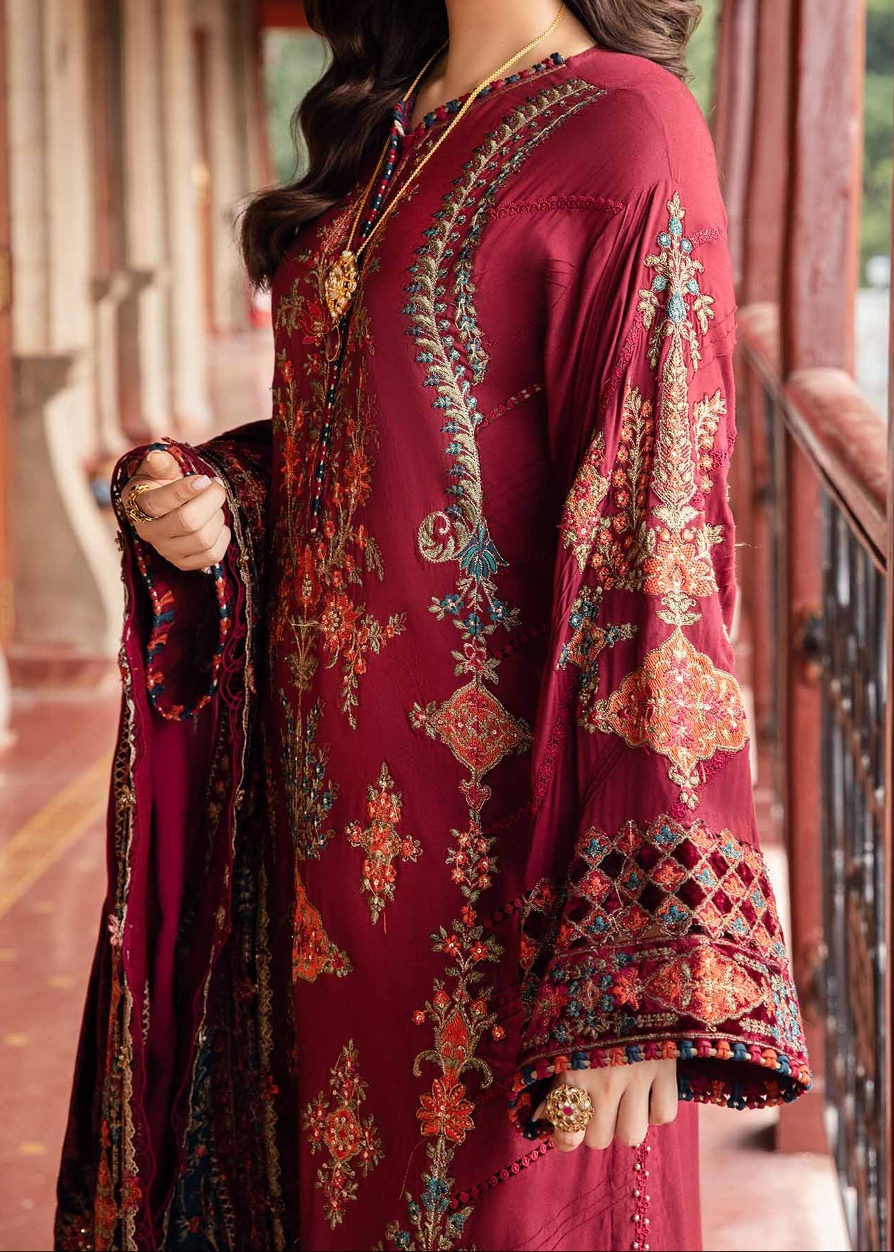 Grace W799-Embroidered 3pc Marina Dress With Printed Shawl.