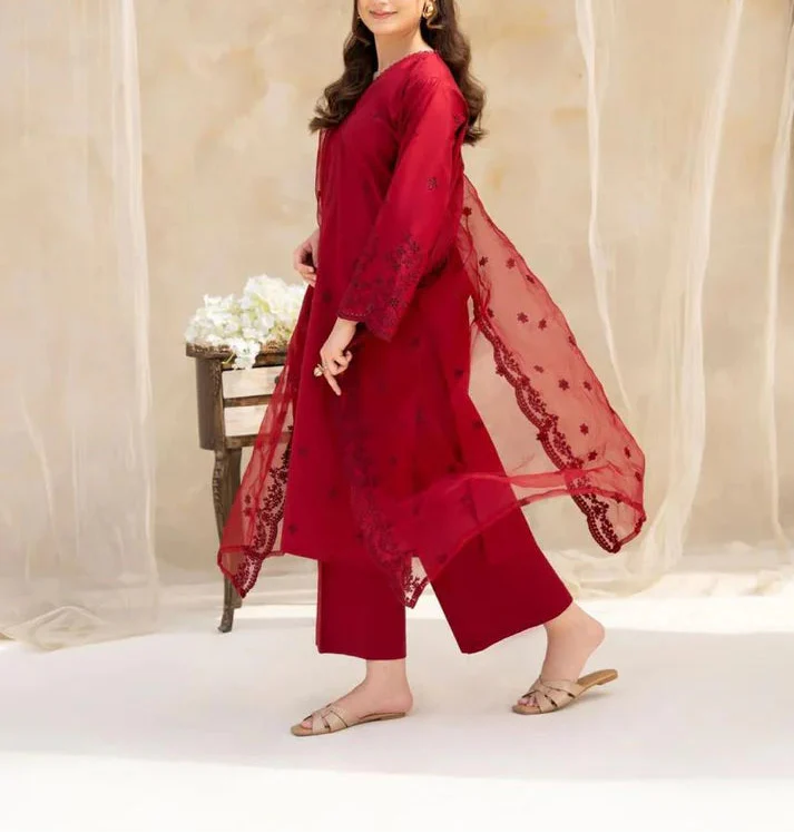 Grace S1225-Embroidered 3pc CHIKANKARI Lawn Dress With Embroidered Organza Dupatta.