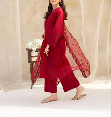 Grace S1225-Embroidered 3pc CHIKANKARI Lawn Dress With Embroidered Organza Dupatta.