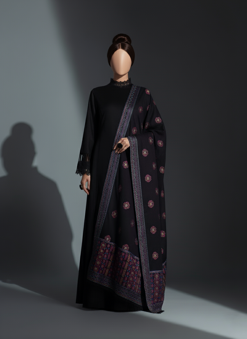 Sarinnah Premium D60-Luxury Formal Heavy Embroidered Karandi Shawl.
