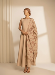 Sarinnah D77-Embroidered Karandi Beige Shawl