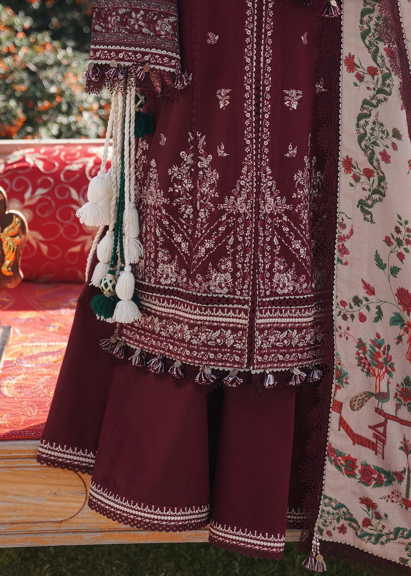 Grace Z-(W691) - Stitched Embroidered 3pc Marina Dress With Printed Shawl