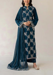 Grace Z-(S973) - Stitched Embroidered 3PC Lawn Dress With Embroidered Chiffon Dupatta.