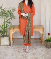 Grace W372-Embroidered 3pc Marina dress with printed silk dupatta.
