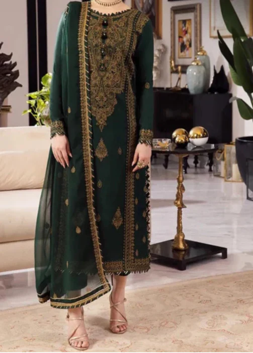 Grace W766 - Embroidered 3pc Marina Dress With Embroidered Chiffon Dupatta.