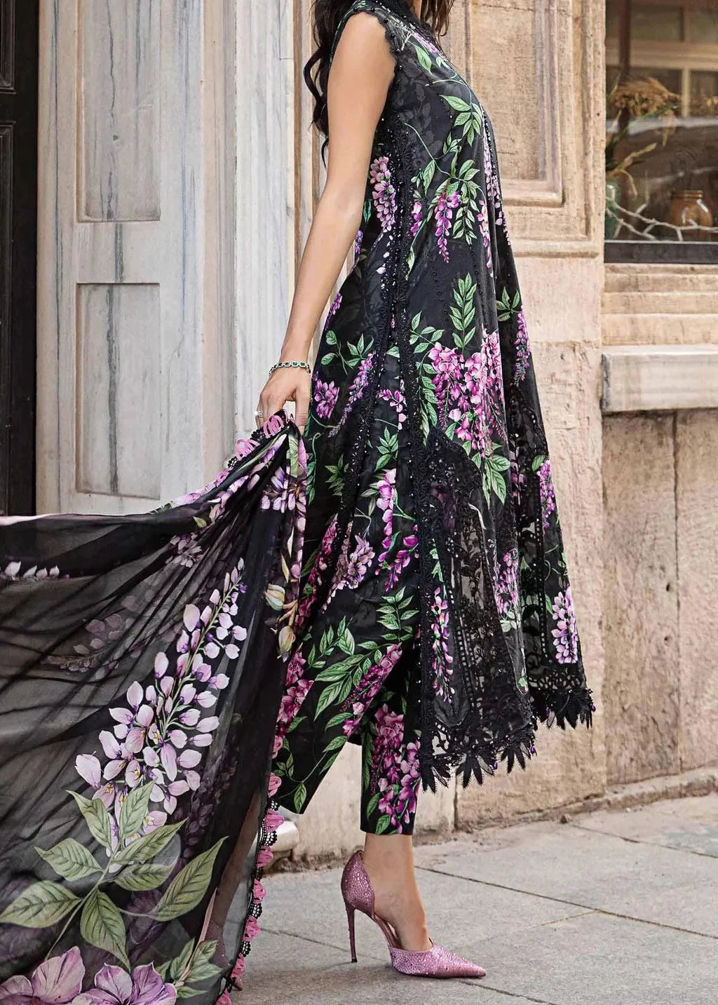 Grace W817 - Digital Printed 3pc Karandi Dress With Digital Printed Karandi Shawl.